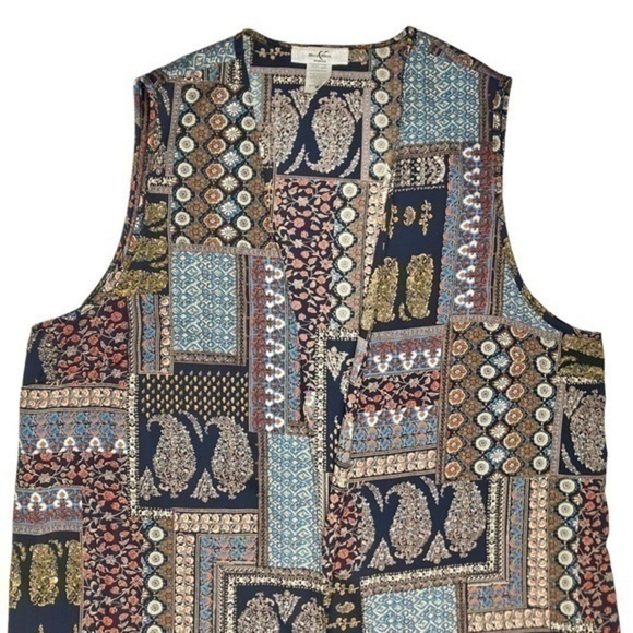 Moa Moa Patchwork Womens Size 1X Multicolor Sleeveless Open Front Long Robe - Picture 2 of 9